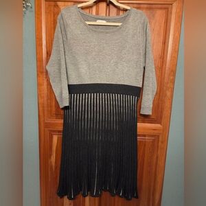 Calvin Klein Gray and Black Long Sleeve Dress